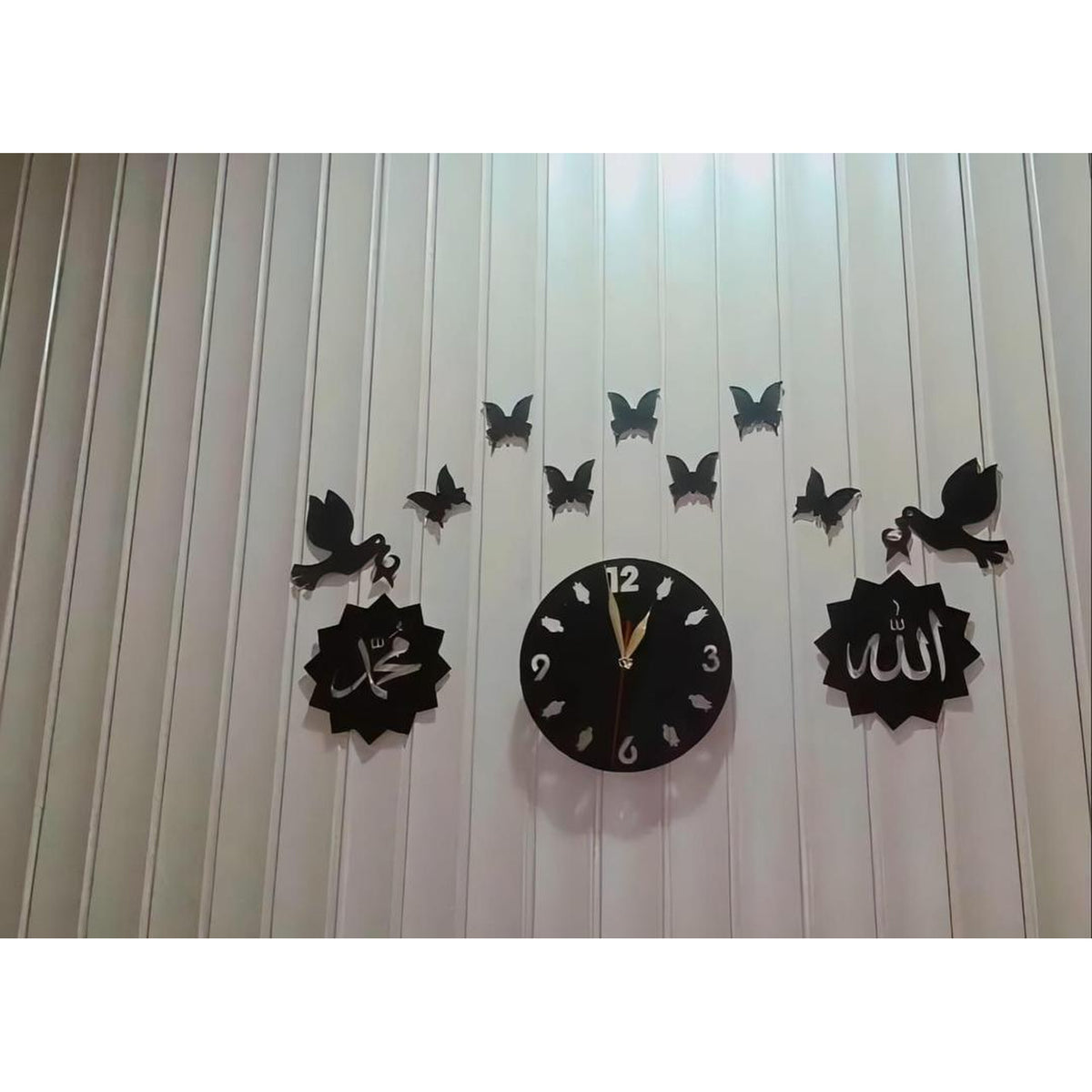 3D Islamic Wooden Wall Clock Black Modern Design