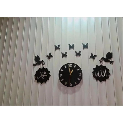 3D Islamic Wooden Wall Clock Black Modern Design
