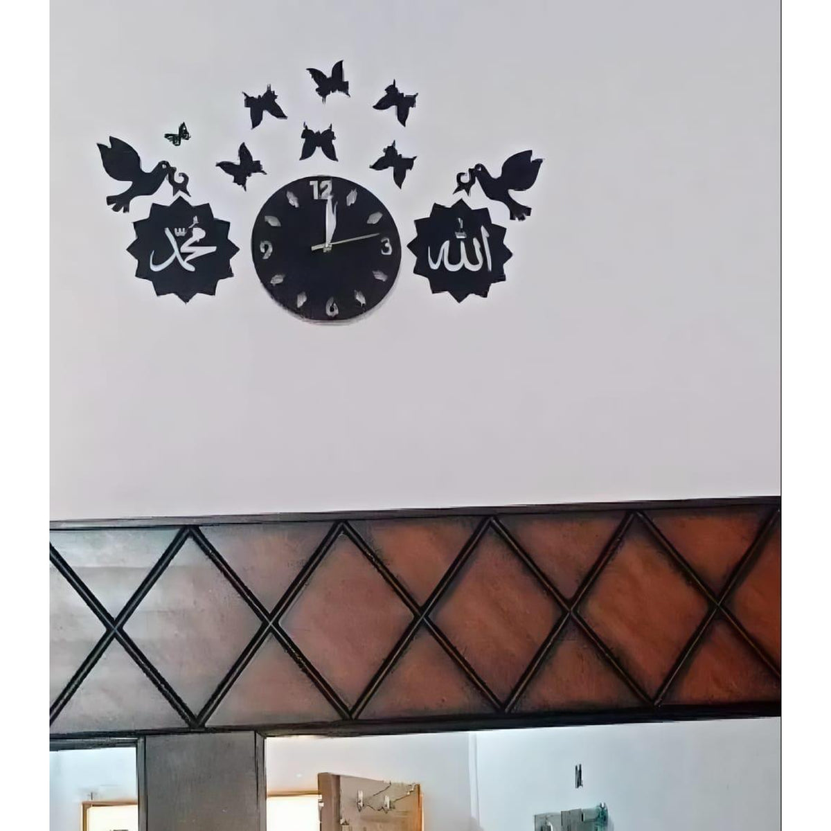 3D Islamic Wooden Wall Clock Black Modern Design