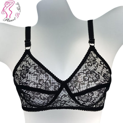 Black Lace Bra, Adjustable Straps, Breathable Net Fabric