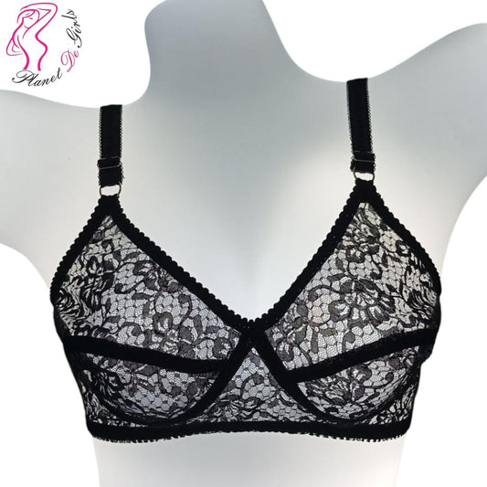 Black Lace Bra, Adjustable Straps, Breathable Net Fabric