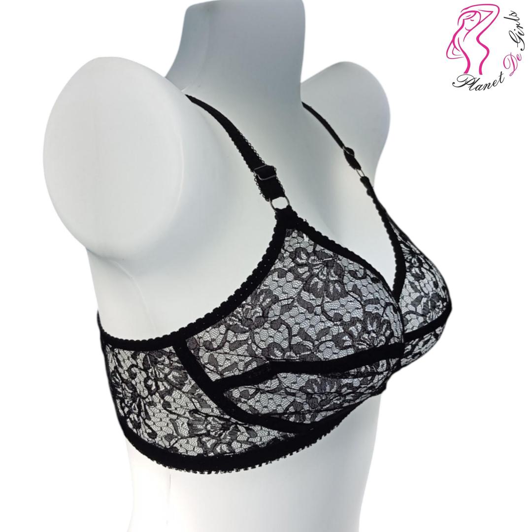 Black Lace Bra, Adjustable Straps, Breathable Net Fabric