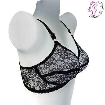 Black Lace Bra, Adjustable Straps, Breathable Net Fabric