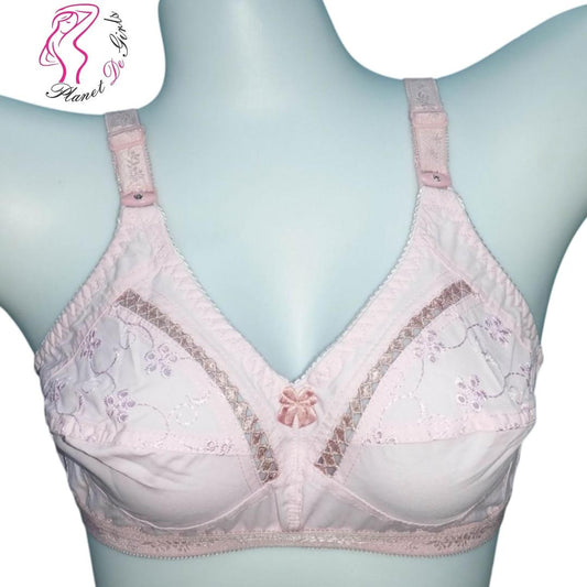 Pink Chikan Embroidered Cotton Bra for Daily Wear