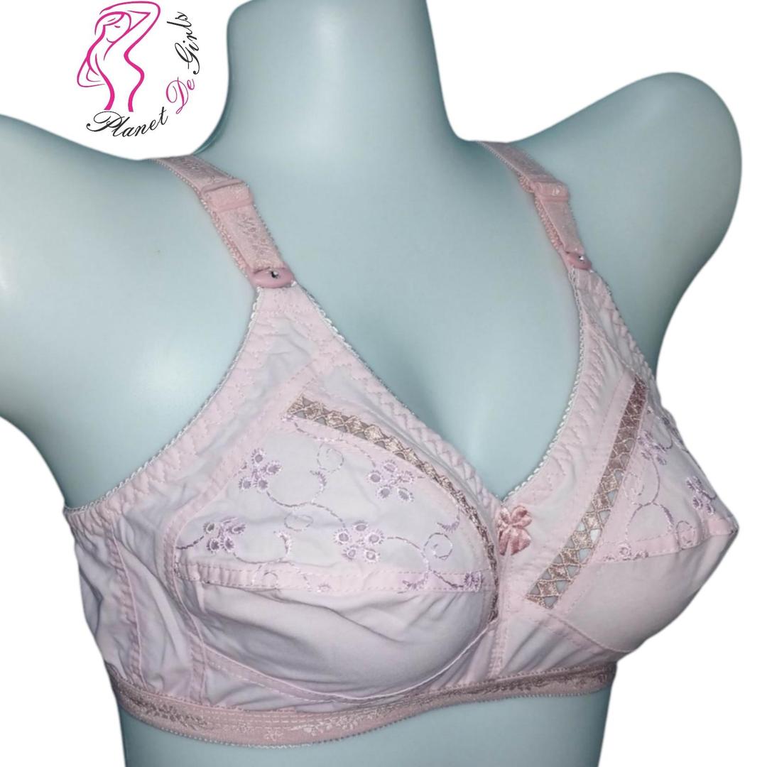 Pink Chikan Embroidered Cotton Bra for Daily Wear