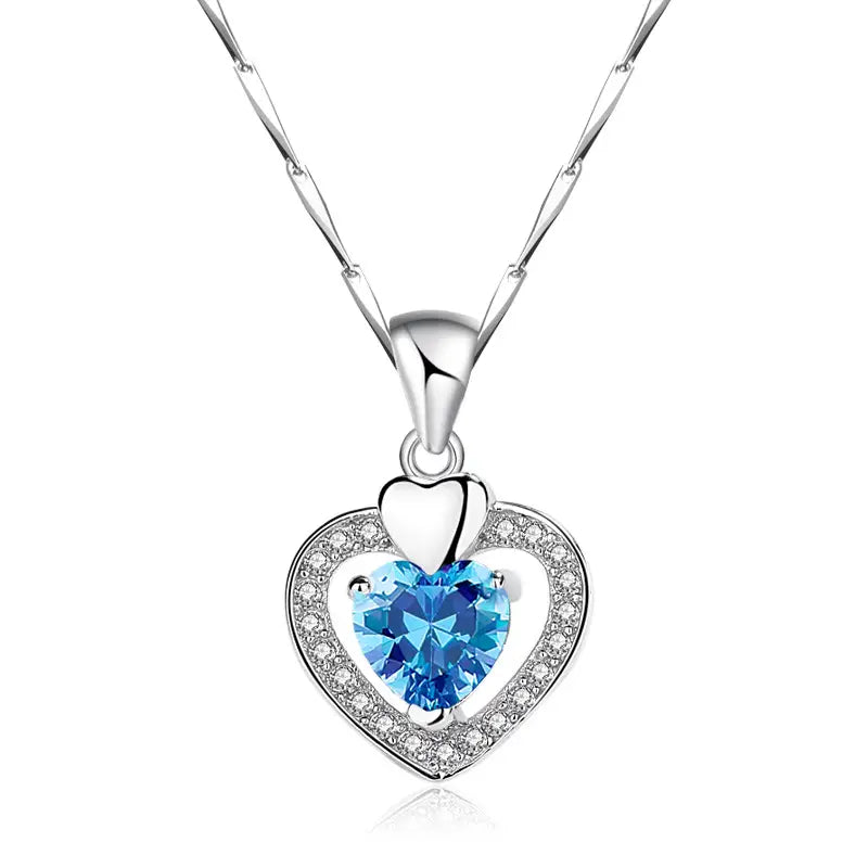 Sterling Silver Heart Pendant Necklace with Purple Diamond