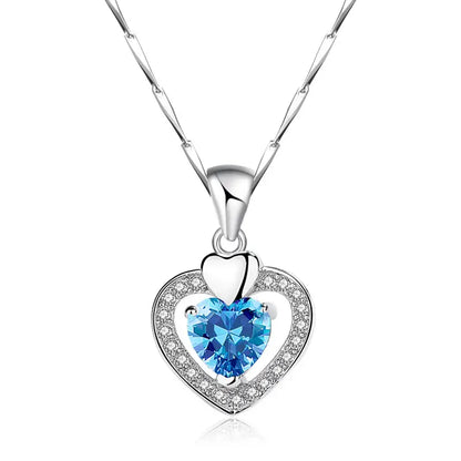 Sterling Silver Heart Pendant Necklace with Purple Diamond