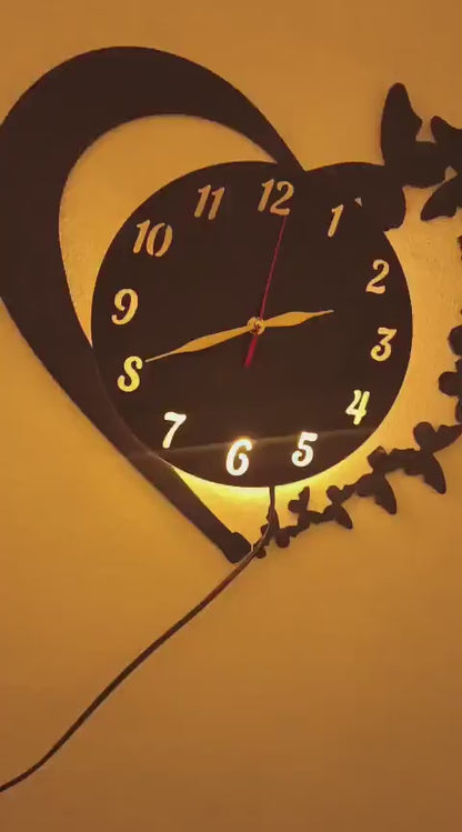 Heart & Butterfly Wall Clock Battery Operated