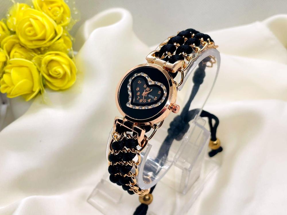 Rose Gold Heart Wrist Watch with Sparkles for Girls
