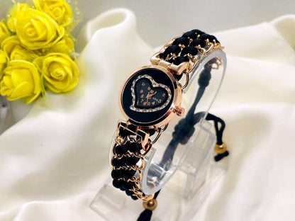Rose Gold Heart Wrist Watch with Sparkles for Girls