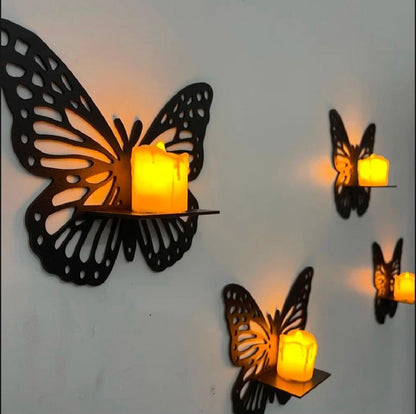 Butterfly Walls Shelves Set of 3 Black MDF Decorative Lighting