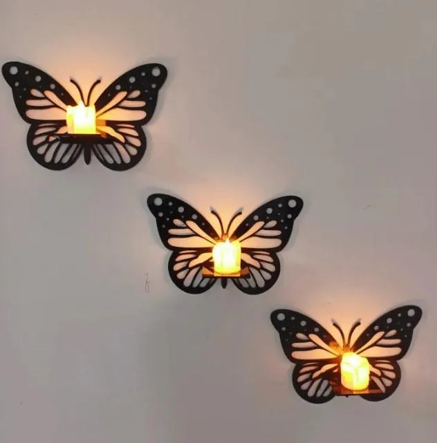 Butterfly Walls Shelves Set of 3 Black MDF Decorative Lighting