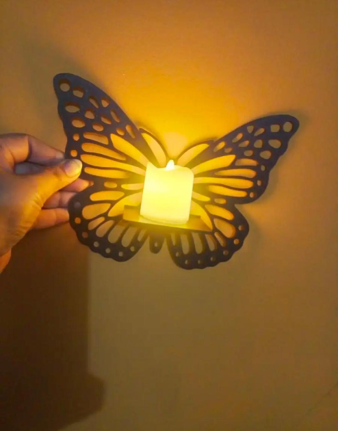 Butterfly Walls Shelves Set of 3 Black MDF Decorative Lighting