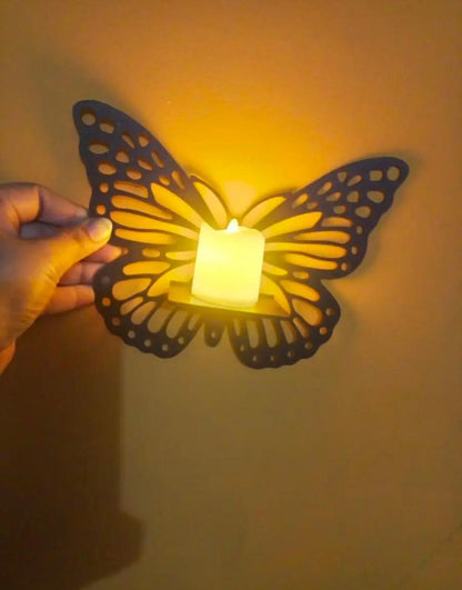 Butterfly Walls Shelves Set of 3 Black MDF Decorative Lighting