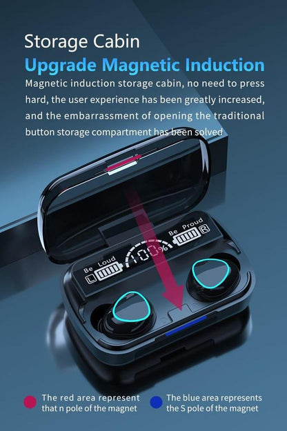 M10 Digital Display Earbuds Black ABS Sweat Resistant