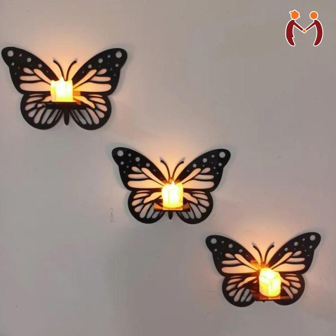 Butterfly Walls Shelves Set of 3 Black MDF Decorative Lighting