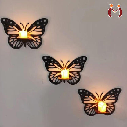 Butterfly Walls Shelves Set of 3 Black MDF Decorative Lighting
