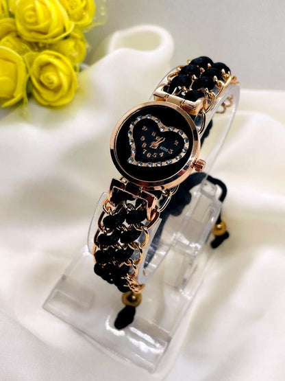 Rose Gold Heart Wrist Watch with Sparkles for Girls