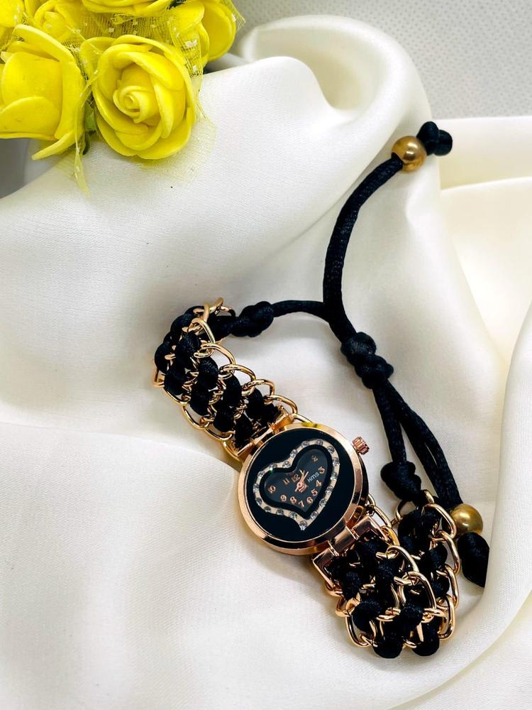 Rose Gold Heart Wrist Watch with Sparkles for Girls