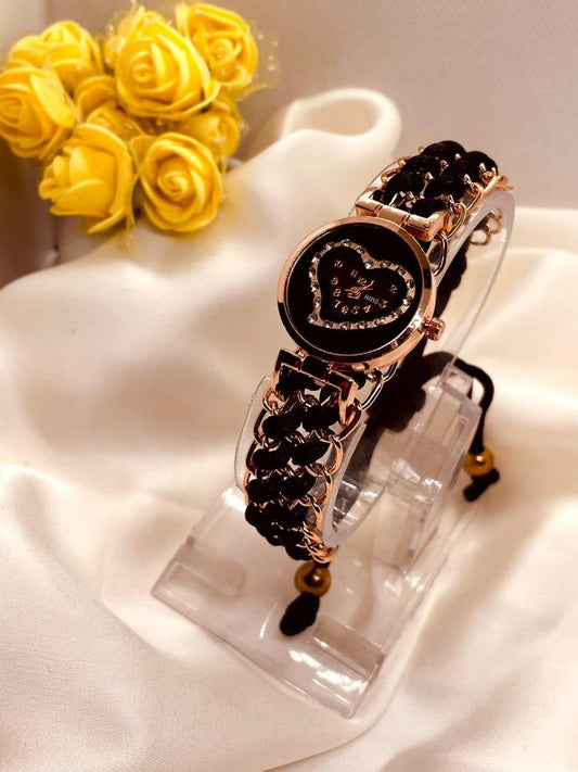 Rose Gold Heart Wrist Watch with Sparkles for Girls