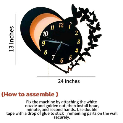Heart & Butterfly Wall Clock Battery Operated