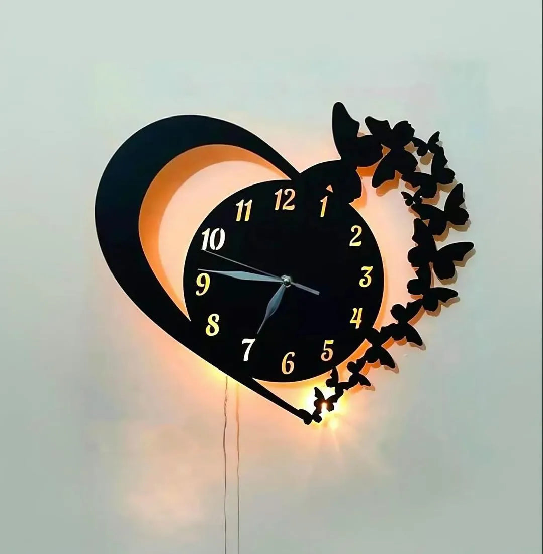 Heart & Butterfly Wall Clock Battery Operated