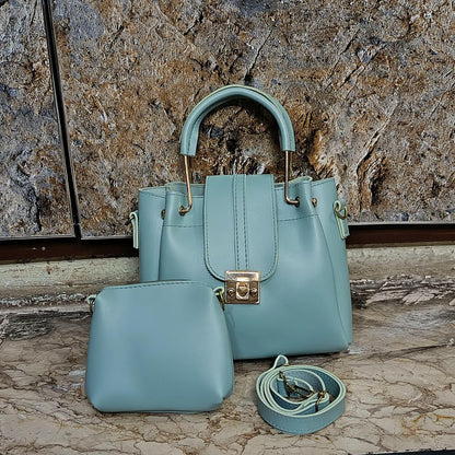 Green PU Leather Cross Body Bag Set with Pouch