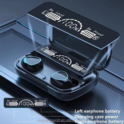 M10 Digital Display Earbuds Black ABS Sweat Resistant