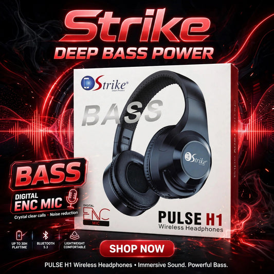 Strike Pulse H1 - Wireless Headphones with Deep Bass & Digital ENC Mic